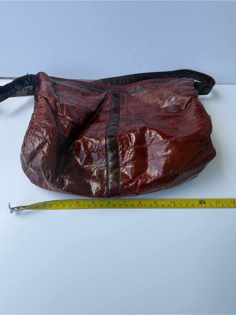 Vintage Delane Handbags Bright RED Eel Skin Purse Shoulder Bag Korea - Picture 11 of 13